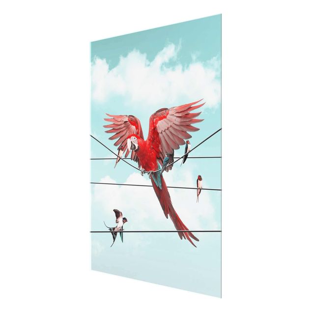 Red canvas wall art Sky With Birds