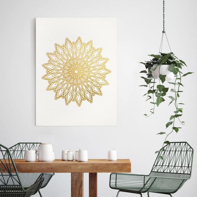Prints modern Mandala Sun Illustration White Gold