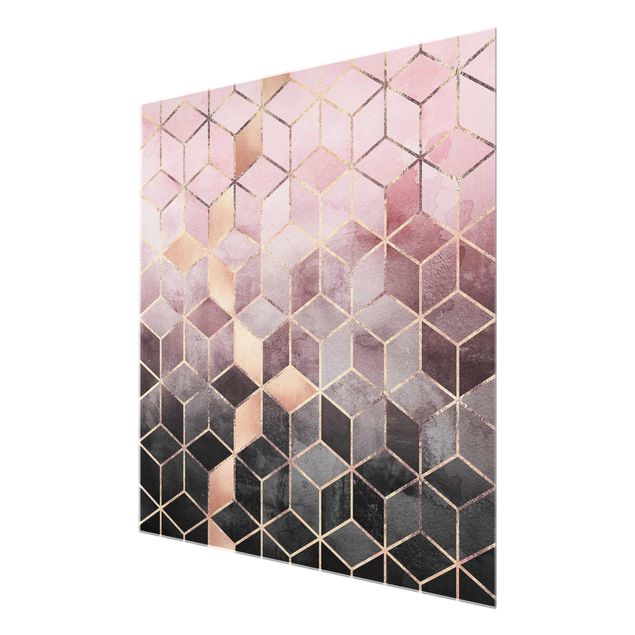 Pink art canvas Pink Grey Golden Geometry