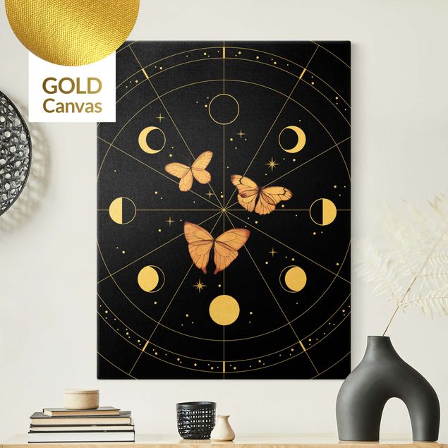 Prints animals Moon Phases And Butterflies Pink