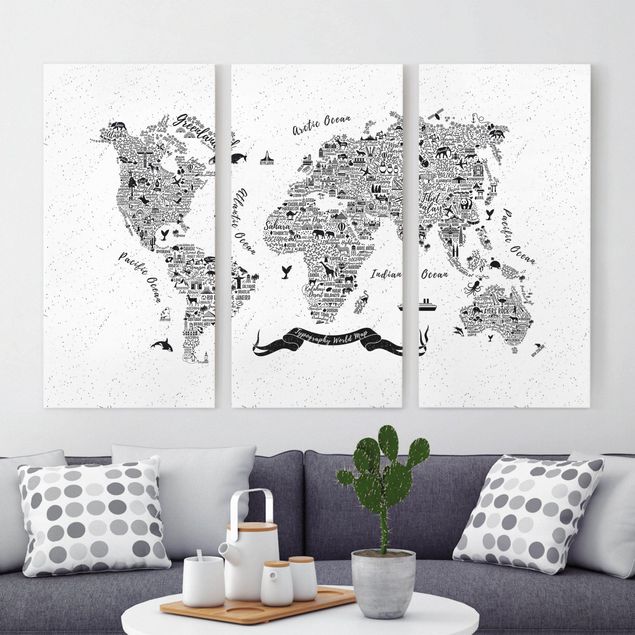 Black and white canvas art Typography World Map White