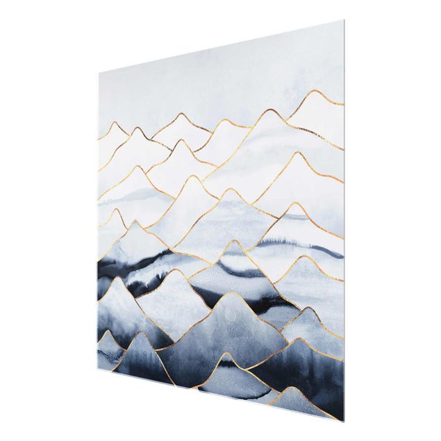 Glass prints landscape Watercolour Mountains White Gold