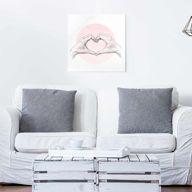 Canvas art Illustration Heart Hands Circle Pink White