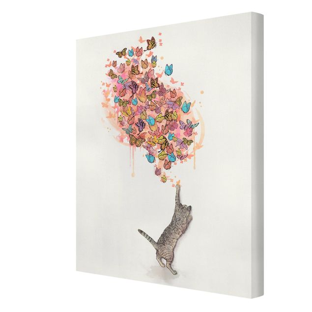 Cat canvas wall art Illustration Cat With Colourful Butterflies Painting