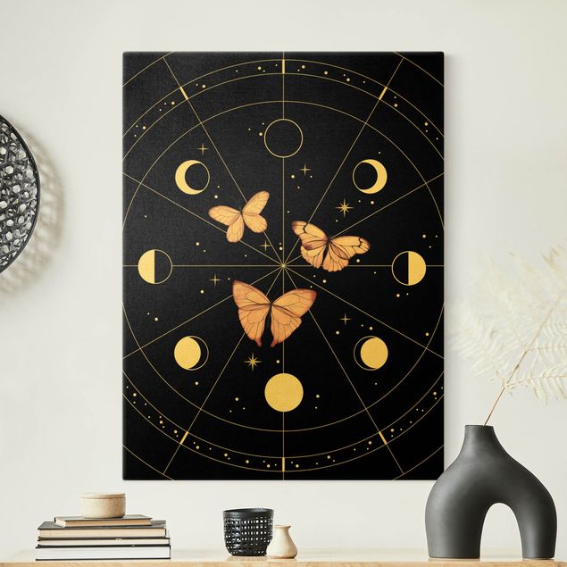Modern art prints Moon Phases And Butterflies Pink