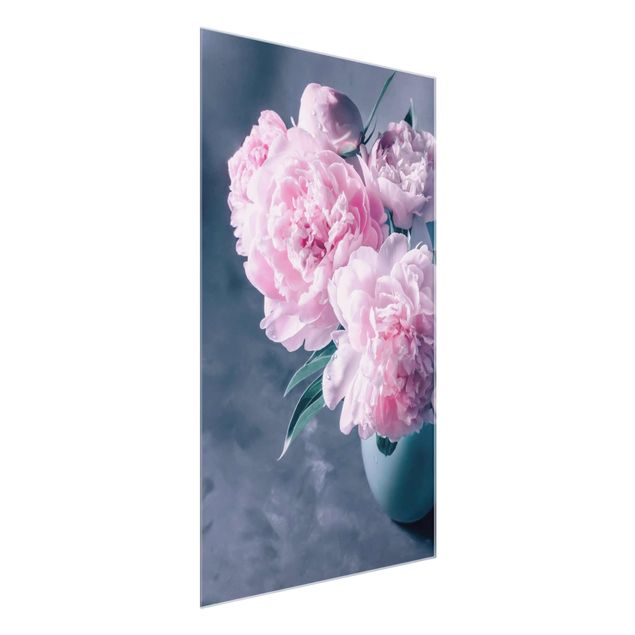 Glass prints flower Vase With Light Pink Peony Shabby