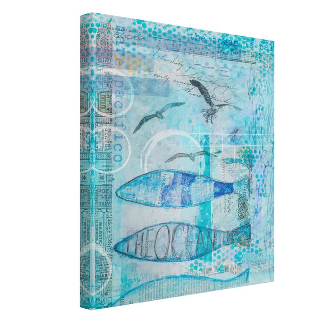 Canvas prints birds Colourful Collage - Blue Fish
