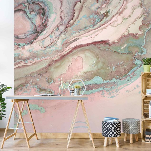 Contemporary wallpaper Colour Experiments Marble Light Pink And Turquoise