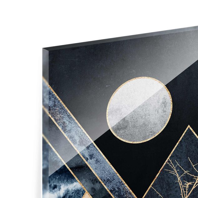 Prints modern Golden Moon Abstract Black Mountains