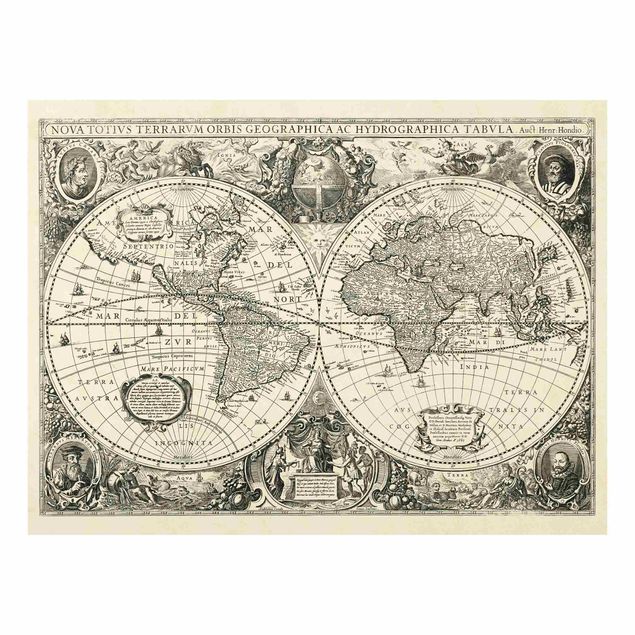 Glass prints maps Vintage World Map Antique Illustration