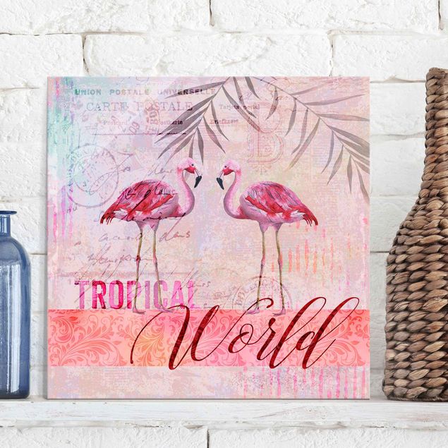 Kitchen Vintage Collage - Tropical World Flamingos