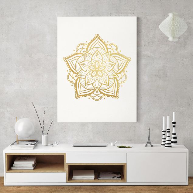 Prints modern Mandala Flower Illustration White Gold