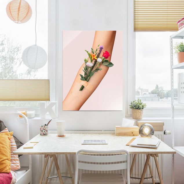 Glass prints flower Arm With Flowers