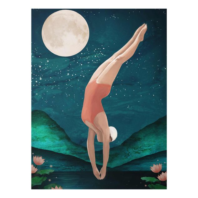 Prints sport Illustration Bather Woman Moon Painting