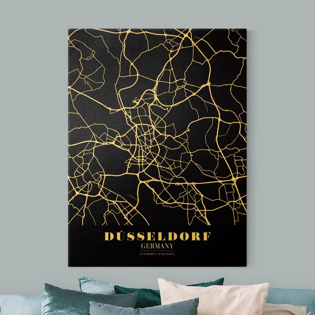 Canvas prints maps Dusseldorf City Map - Classic Black