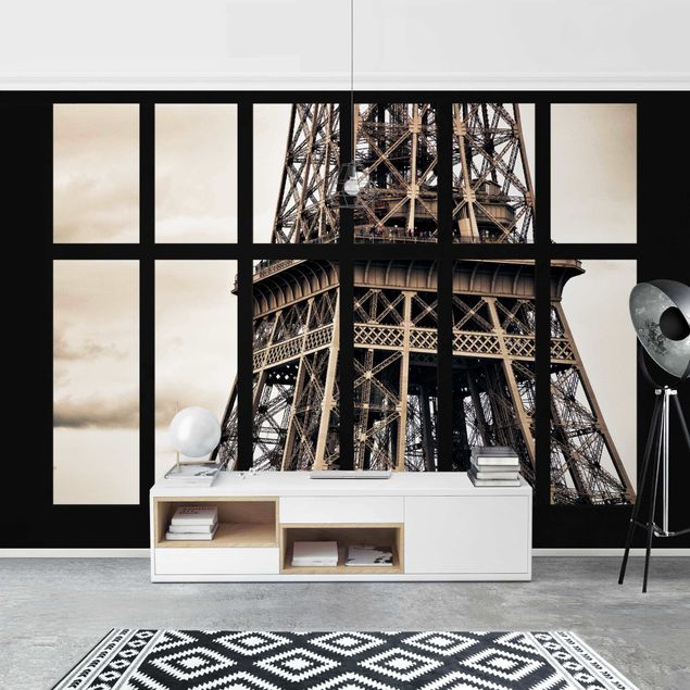 Modern wallpaper designs Window Eiffel Tower Paris