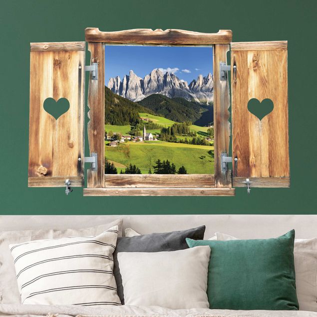 Wall stickers 3d Window with heart Geislerspitzen in South Tyrol