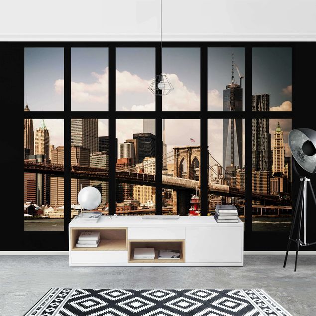 Contemporary wallpaper Window New York Brooklyn Bridge
