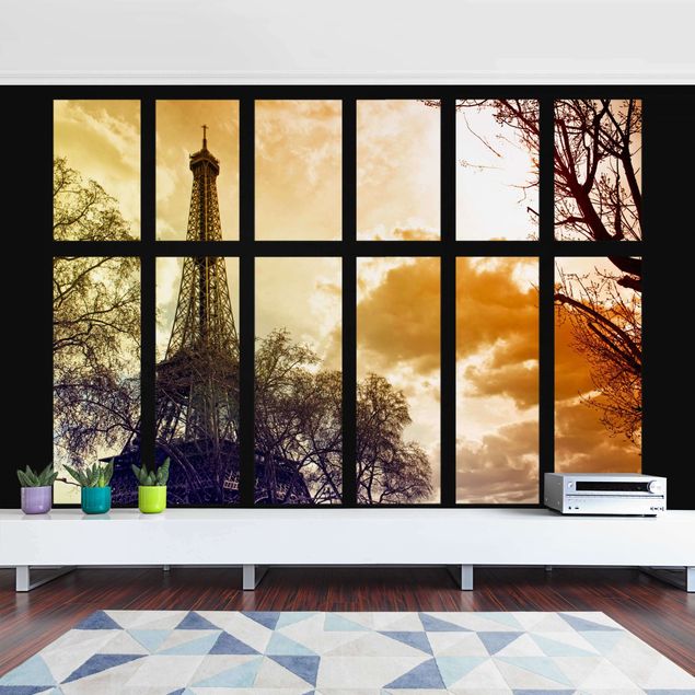 Contemporary wallpaper Window Sunrise Paris Eiffel Tower