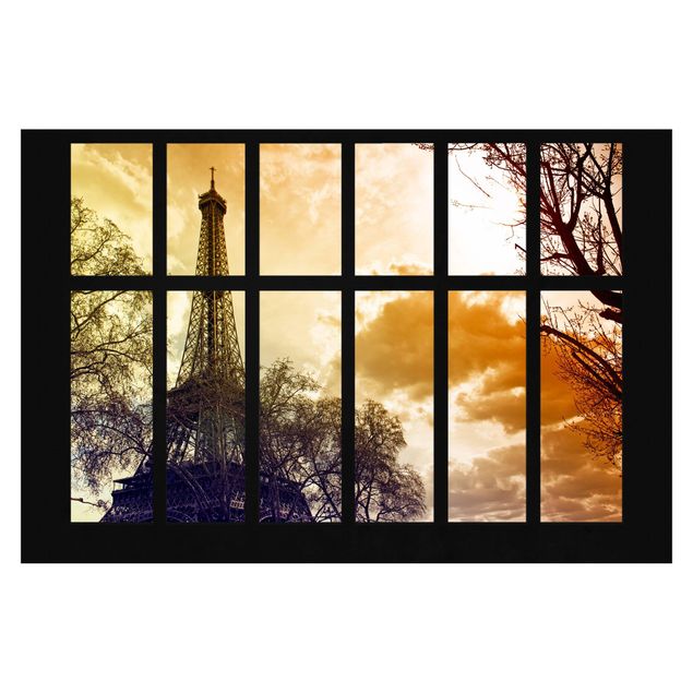 City skyline wallpaper Window Sunrise Paris Eiffel Tower