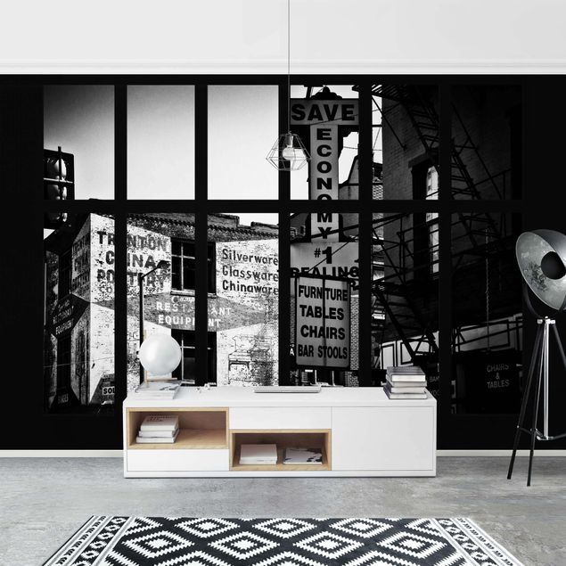 Wallpapers 3d Window View American Building Facade In Black And White
