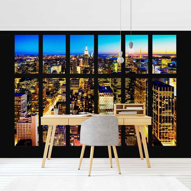 Wallpapers New York Window View Manhattan Skyline At Night