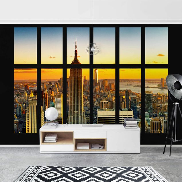 Wallpapers New York Window View Manhattan Skyline Sunset