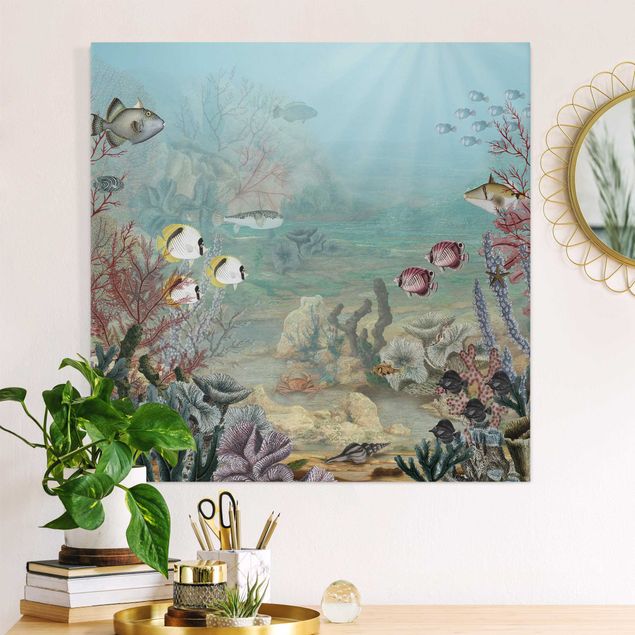 Canvas prints fishes View from afar in the coral reef