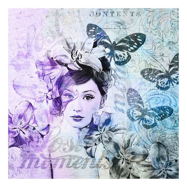 Vintage posters Shabby Chic Collage - Portrait With Butterflies