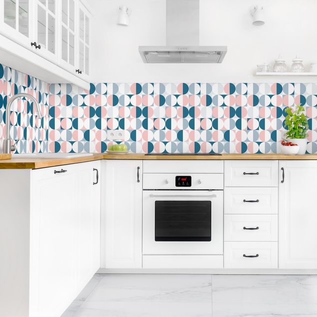 Kitchen splashback abstract Semicircle Pattern In Blue With Light Pink II