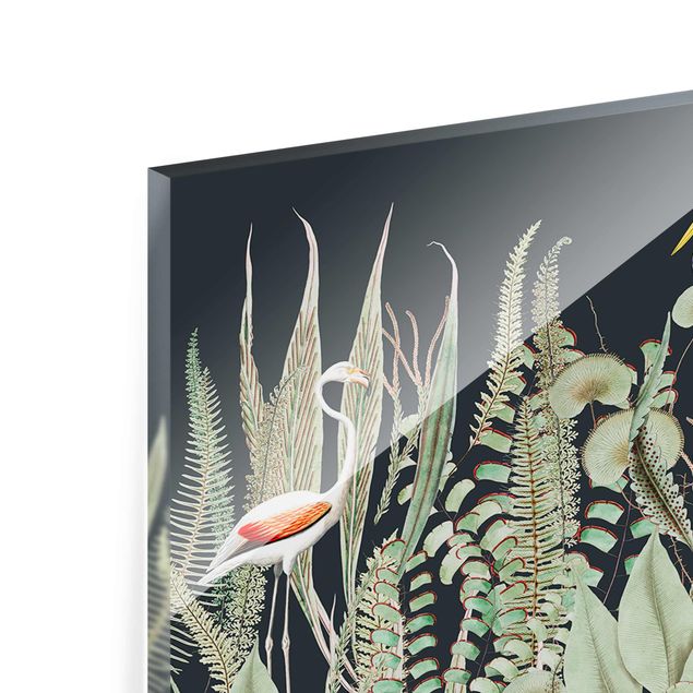Glas Magnetboard Flamingo And Stork With Plants On Green