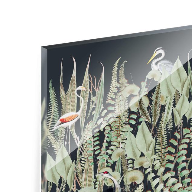 Glas Magnetboard Flamingo And Stork With Plants On Green
