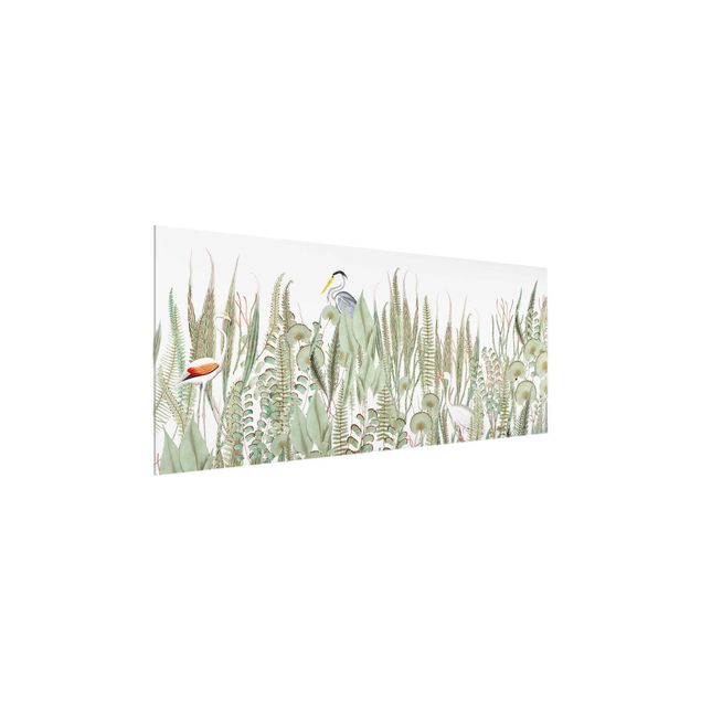 Floral picture Flamingo And Stork With Plants