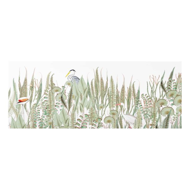 Green art prints Flamingo And Stork With Plants