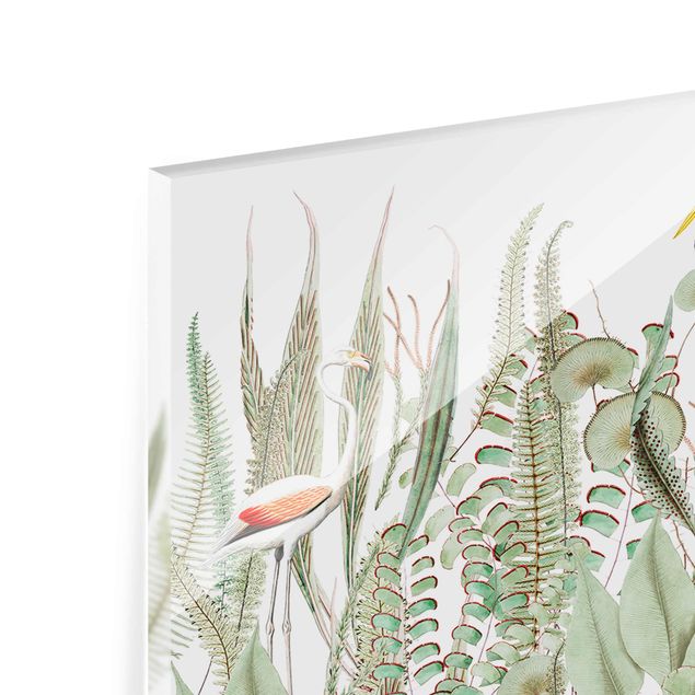 Glas Magnetboard Flamingo And Stork With Plants