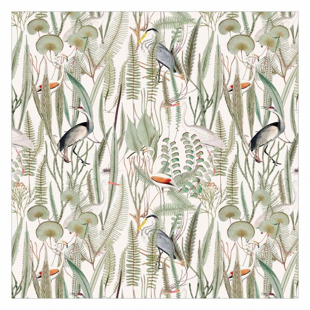Contemporary wallpaper Flamingos And Storks With Plants