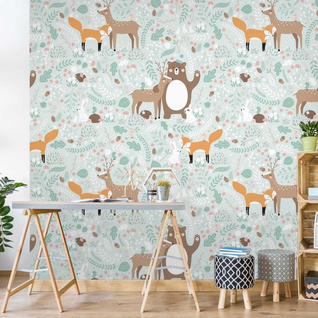 Modern wallpaper designs Forest-Friends-With-Forest-Animals
