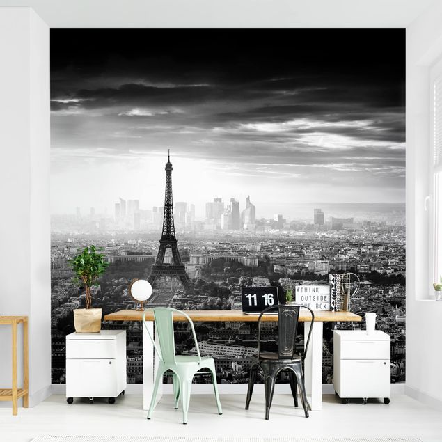 Contemporary wallpaper The Eiffel Tower From Above Black And White