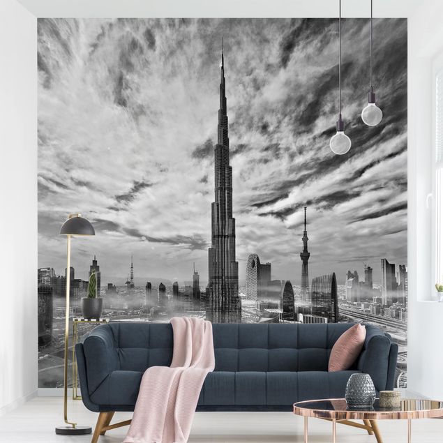 Black and white aesthetic wallpaper Dubai Super Skyline