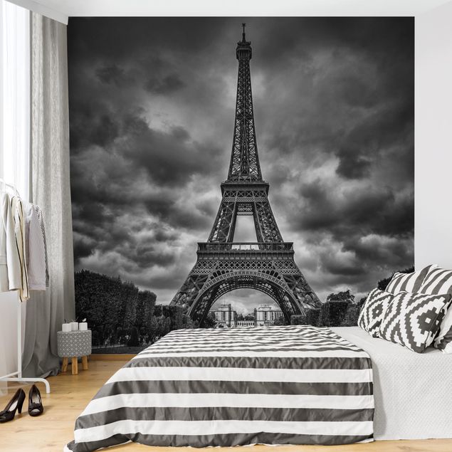 Wallpapers black and white Eiffel Tower In Front Of Clouds In Black And White