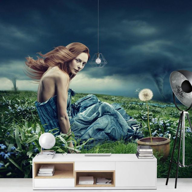 Floral wallpaper Woman In Storm