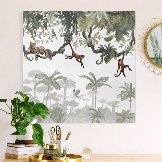 Prints landscape Cheeky monkeys in tropical canopies