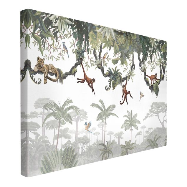 Prints trees Cheeky monkeys in tropical canopies
