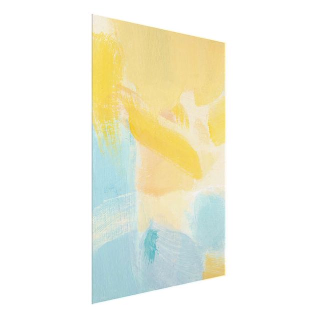 Abstract glass wall art Spring Composition In Yellow and Blue