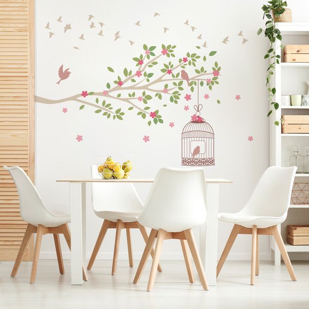 Wall decal Spring branch with birdcage