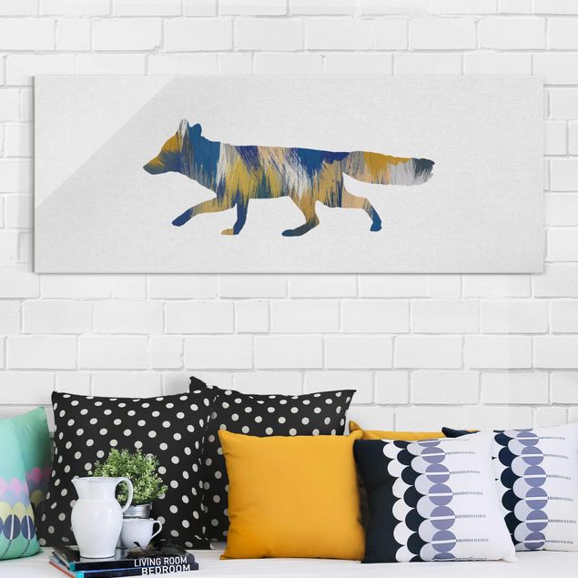 Glass prints pieces Fox In Blue And Yellow