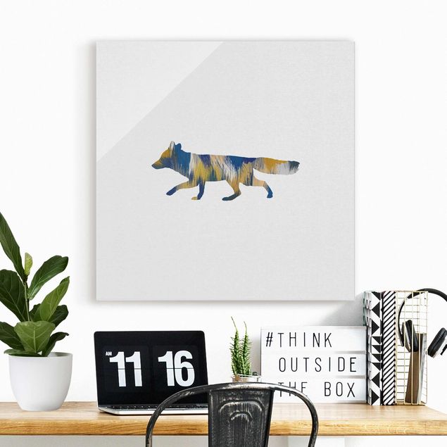 Glass prints pieces Fox In Blue And Yellow