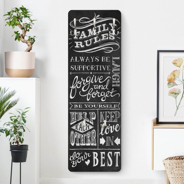 Wall mounted coat rack black and white Family Rules