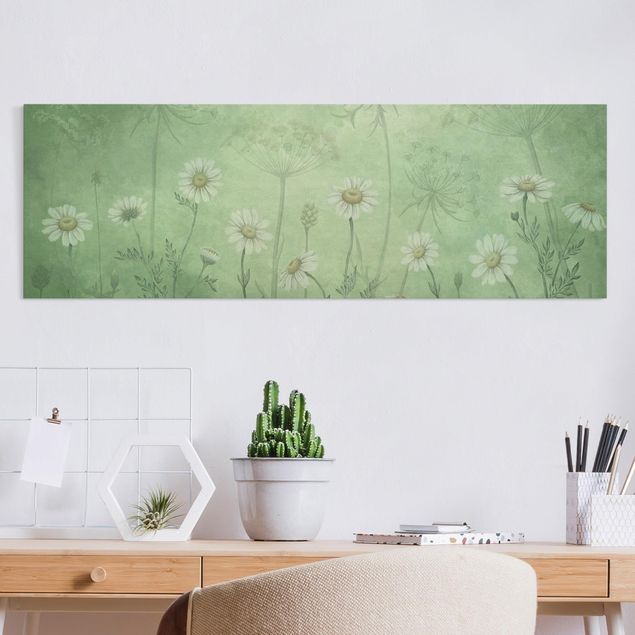 Canvas prints grasses Daisies in the green mist