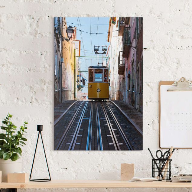 Prints modern Yellow Cableway In Lisbon